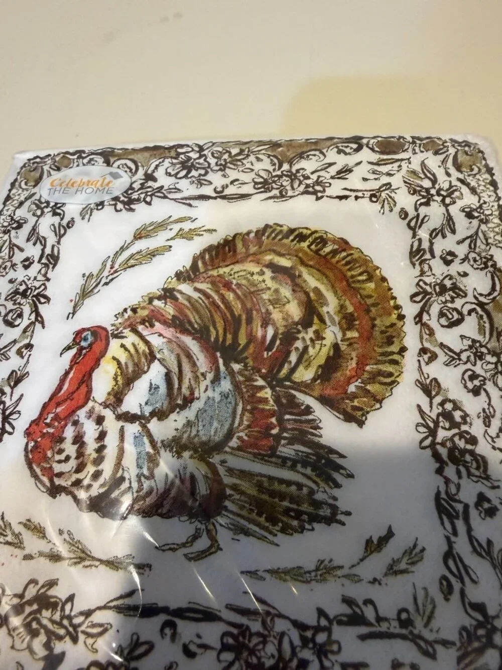 TURKEY-THEMED THANKSGIVING PAPER LUNCHEON NAPKINS New 40 Count 6-1/2 x 6-1/2